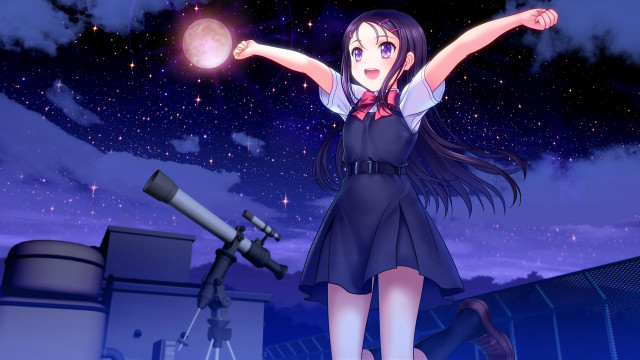 Girl dress telescope pointing sky free wallpaper - medium preview image