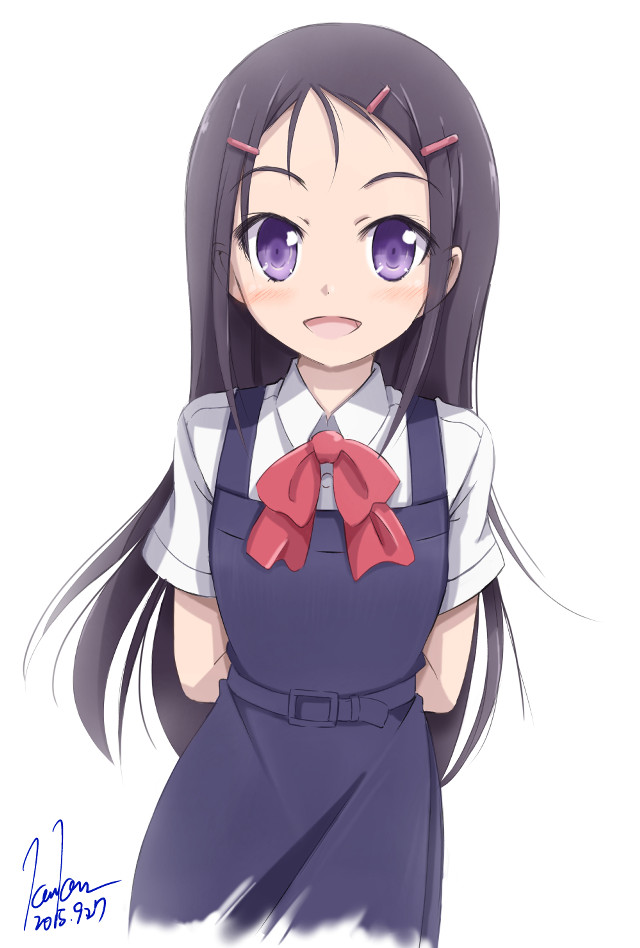 Girl purpleeyes bluedress redbow blush free wallpaper - medium preview image