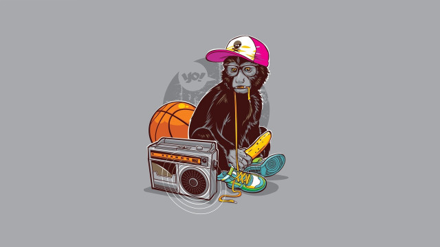 Monkey hat boombox basketball gray free wallpaper - medium preview image