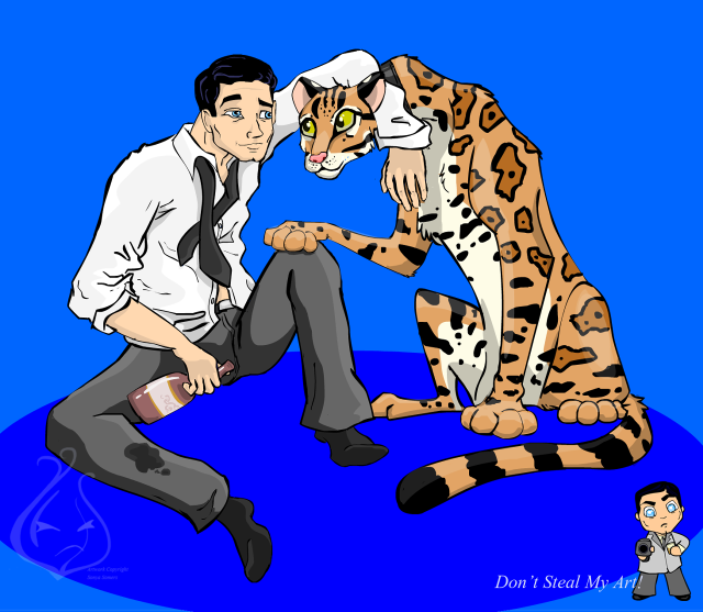 Man sitting ground cat tie free wallpaper - medium preview image