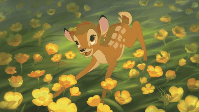Cartoon deer running field flowers free wallpaper - medium preview image