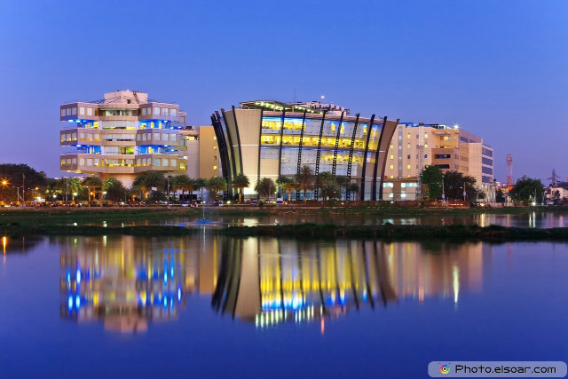 Building windows water night lights free wallpaper - medium preview image