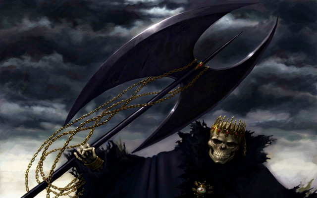 Skeleton holding giant black object free wallpaper - medium preview image