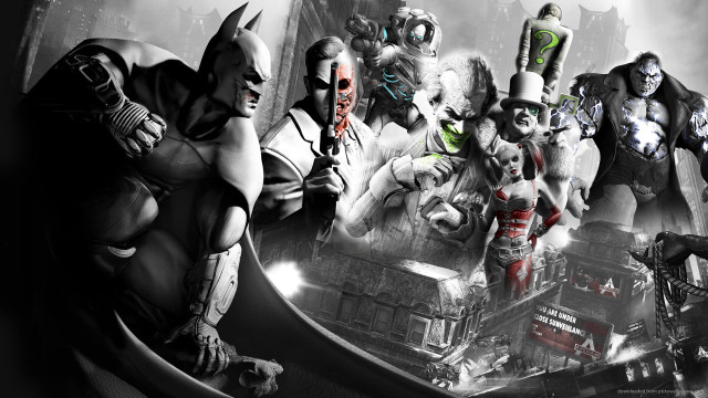 Batman characters city skyline mask free wallpaper - medium preview image
