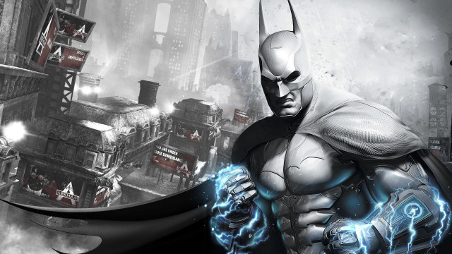 Batman lightning city buildings background free wallpaper - medium preview image