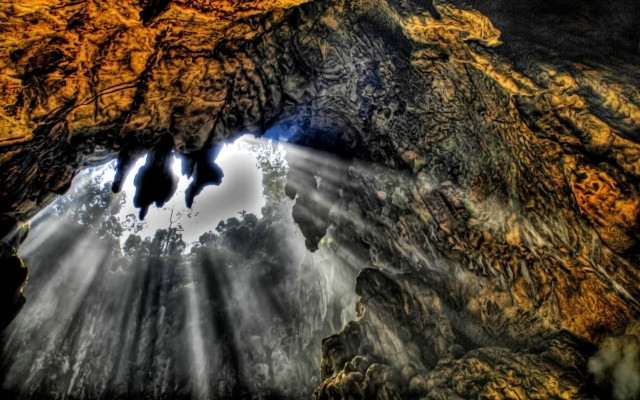Cave sunlight opening floor light free wallpaper - medium preview image