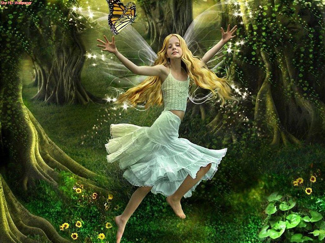 Girl white dress flying forest free wallpaper - medium preview image