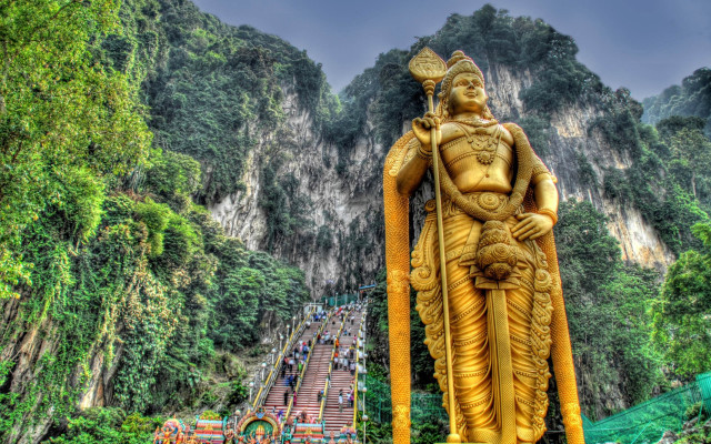 Statue god mountain waterfall background free wallpaper - medium preview image