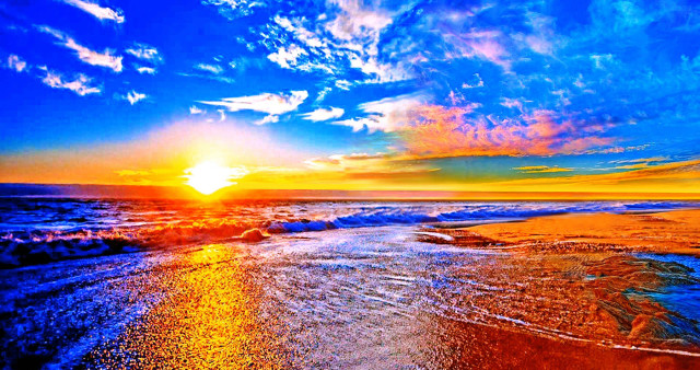 Sunset beach waves blue sky #2 free wallpaper - medium preview image