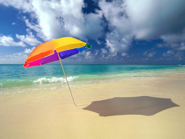 Rainbow umbrella beach blue sky free wallpaper - medium preview image