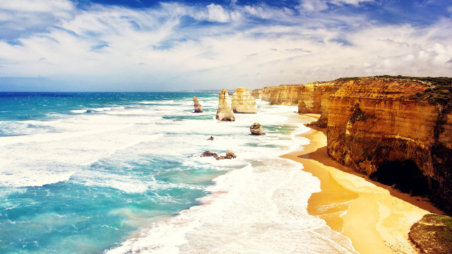 Beach cliff water waves crashing #2 free wallpaper - medium preview image