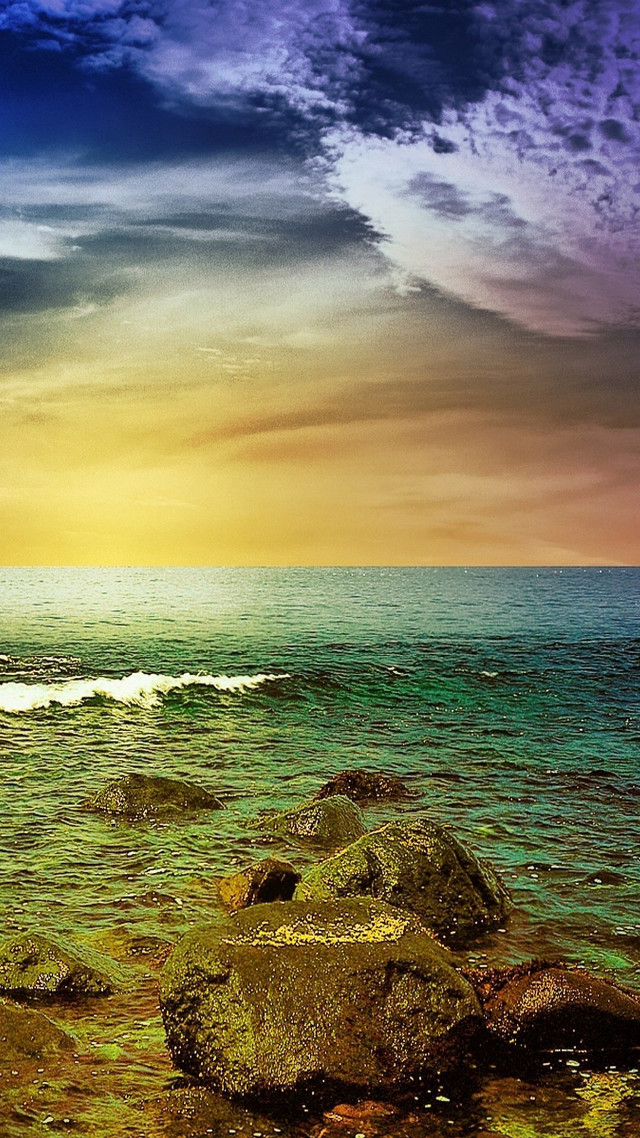 Beach rock sunset boat water free wallpaper - medium preview image