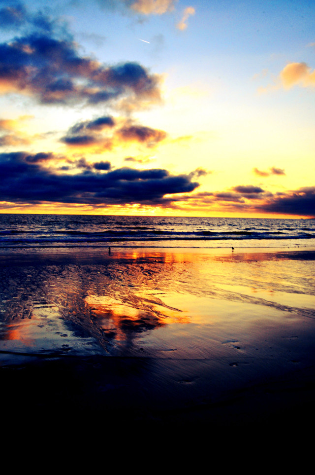 Beach person walking sand sunset free wallpaper - medium preview image