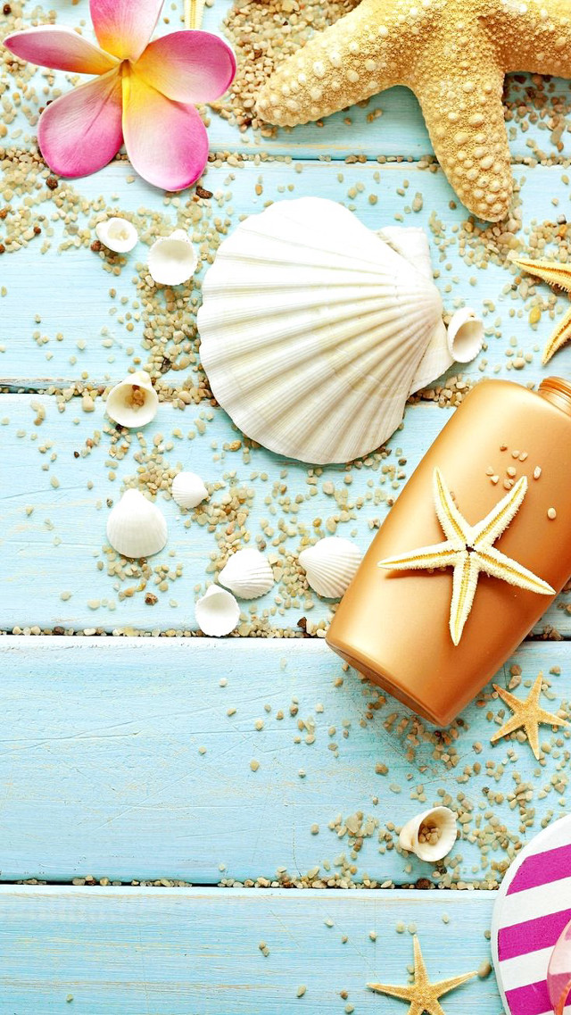 Sunscreen starfish blue wood shells #2 free wallpaper - medium preview image
