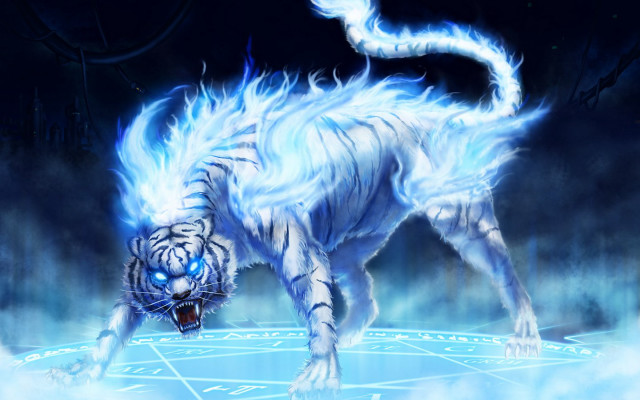 White tiger glowing eyes snow free wallpaper - medium preview image