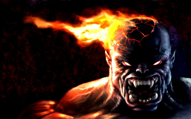 Demonic man large head fireball free wallpaper - medium preview image