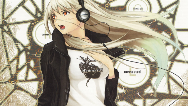 Woman longhair headphones clockshirt neogeo free wallpaper for desktop - medium preview image