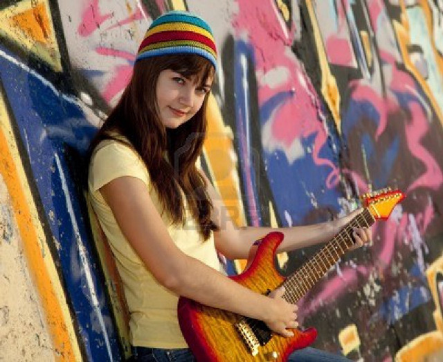 Girl guitar graffiti wall hat free wallpaper - medium preview image