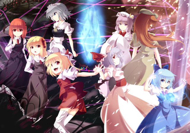 Anime girls dancing fireworks blue free wallpaper - medium preview image