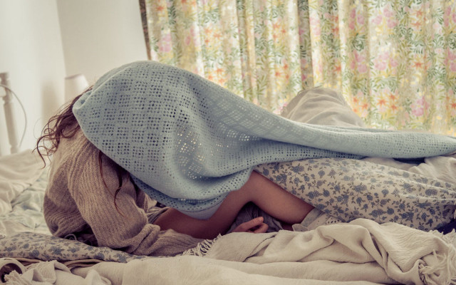 Woman bed blanket covering face free wallpaper - medium preview image