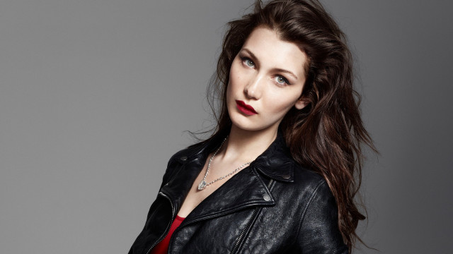 Woman red shirt black jacket free wallpaper - medium preview image
