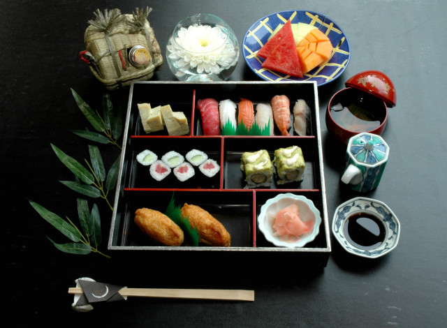 Sushi tray chopsticks bowl rice free wallpaper - medium preview image
