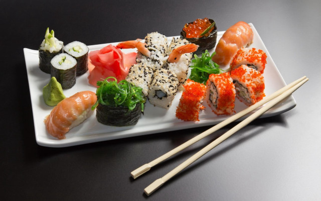 Sushi chopsticks table black background free wallpaper - medium preview image
