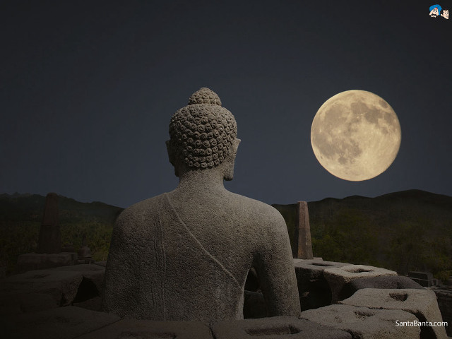 Buddha statue fullmoon mountains night free wallpaper - medium preview image