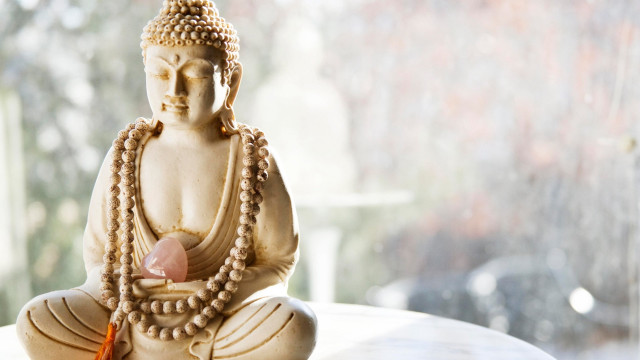 Buddha statue table window pink free wallpaper - medium preview image