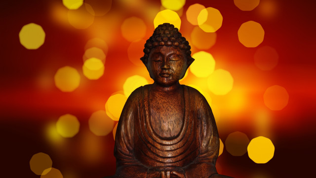 Buddha statue red background bokeh free wallpaper - medium preview image
