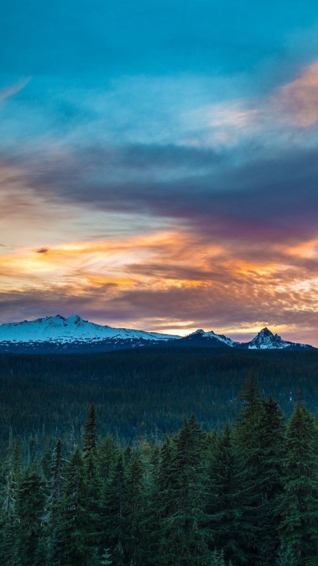 Sunset mountain range trees foreground free wallpaper - medium preview image