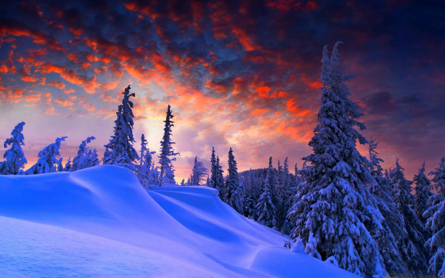 Sunset snowy mountain trees clouds #10 free wallpaper - medium preview image