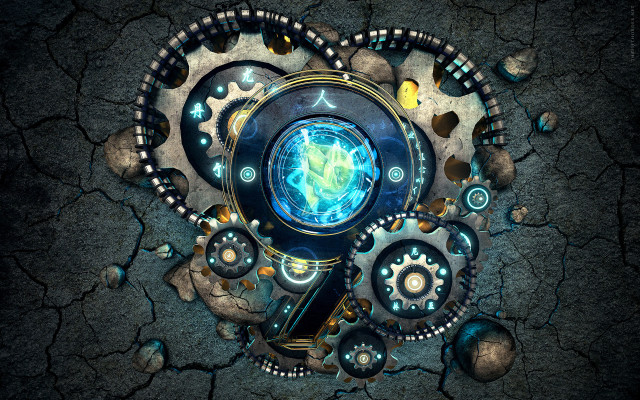 Clock surrounded items cracked surface free wallpaper - medium preview image
