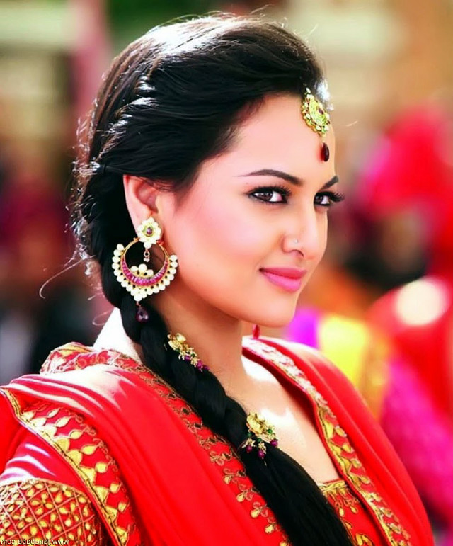 Woman red dress braid earrings free wallpaper - medium preview image