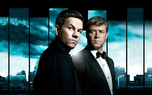 Two men tuxedos city skyline free wallpaper - medium preview image