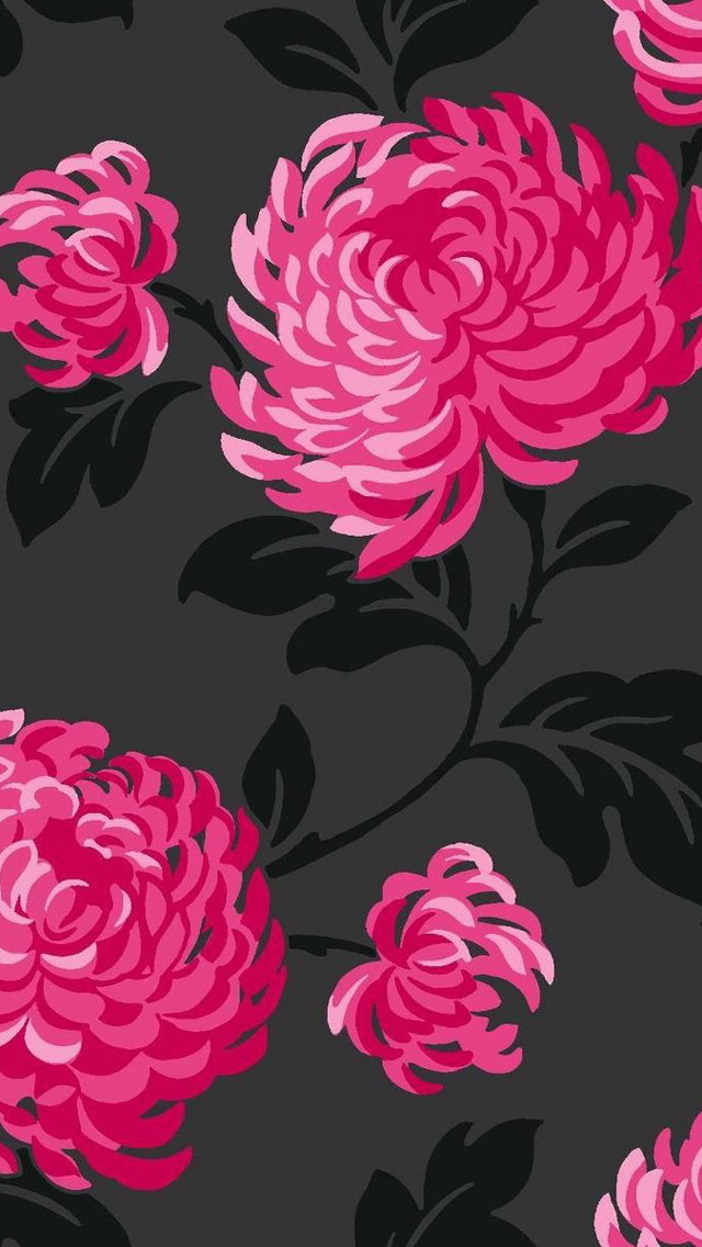 Black pink flower pattern leaves free wallpaper - medium preview image