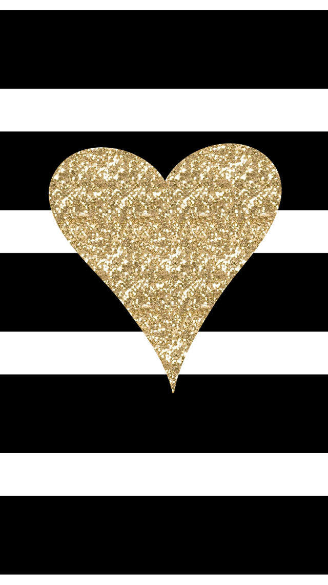 Gold heart black white striped free wallpaper - medium preview image