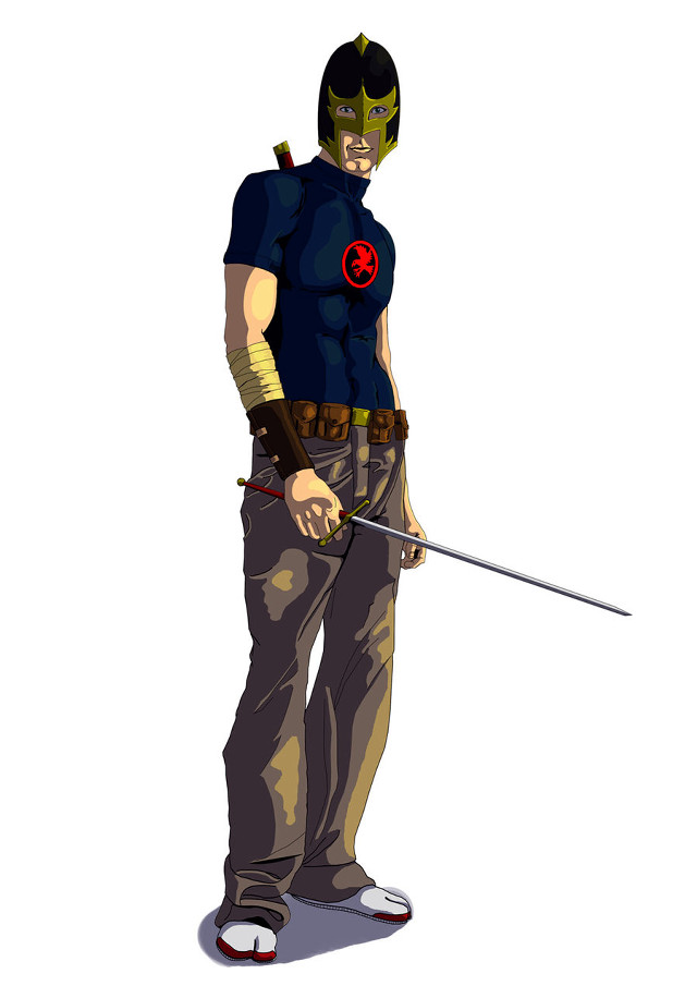 Man costume sword helmet standing free wallpaper - medium preview image