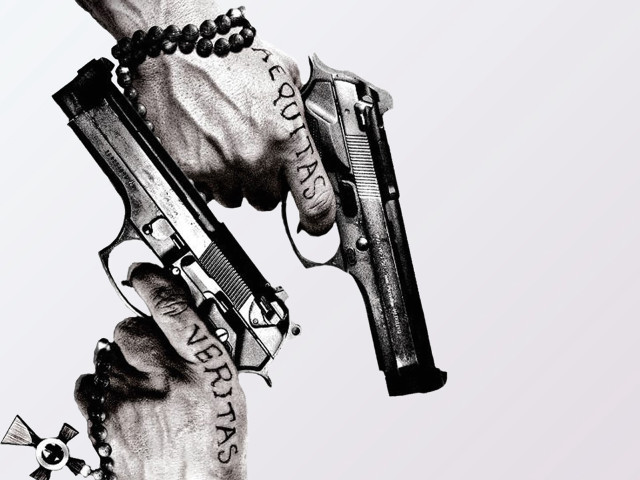 Hands holding guns cross image free wallpaper - medium preview image
