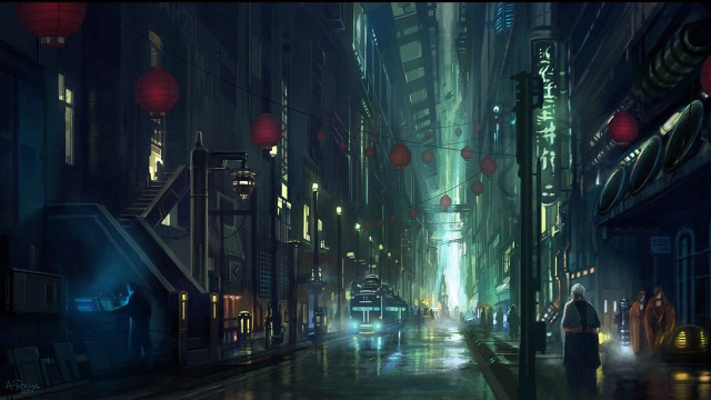 City street night rain person free wallpaper - medium preview image