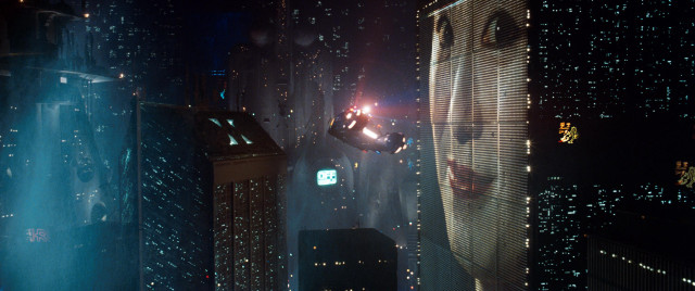 Futuristic city night flying person free wallpaper - medium preview image