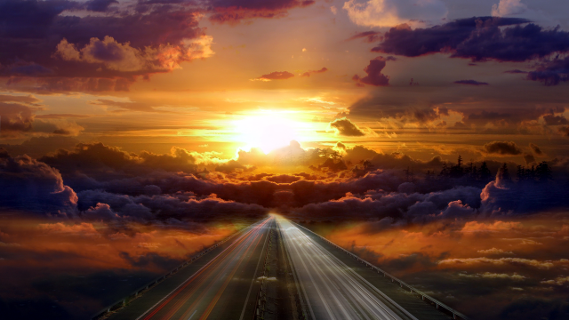 Highway sunset clouds sun setting free wallpaper - medium preview image