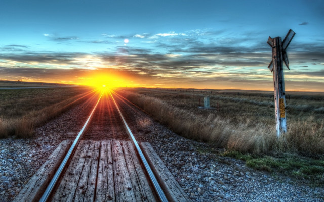Train track sunset signpost distance #3 free wallpaper - medium preview image