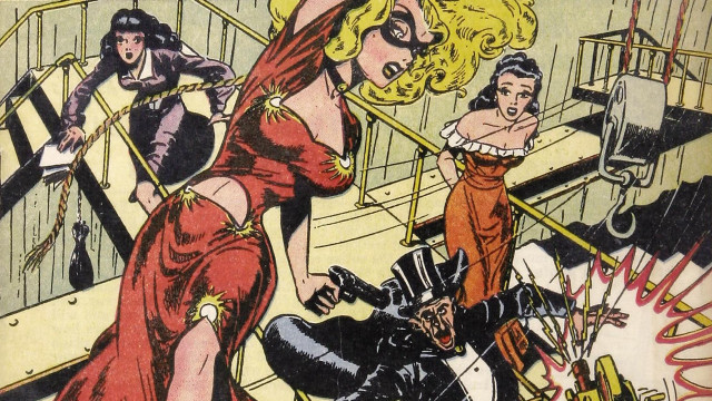 Woman red dress boat comic free wallpaper - medium preview image