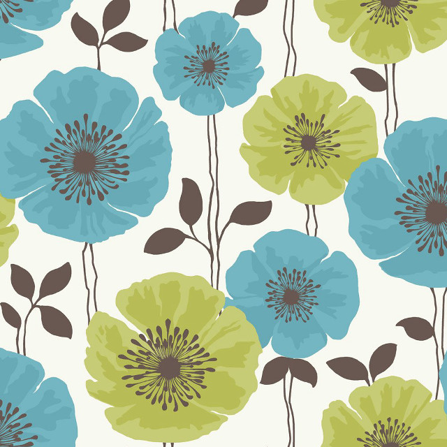Blue green flower pattern white free wallpaper - medium preview image