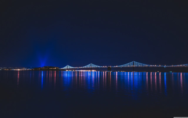 Glowing bridge night city lights free wallpaper - medium preview image