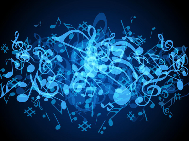 Blue background musical notes symbols free wallpaper - medium preview image