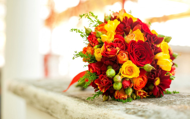 Bouquet flowers ledged window curtain free wallpaper - medium preview image