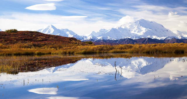 Mountain lake reflection clouds grassy free wallpaper - medium preview image