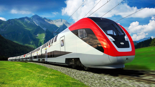 Train mountainous green grass background free wallpaper - medium preview image